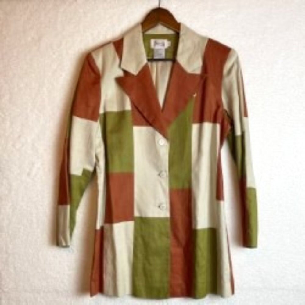 JSONG VTG LINEN BLAZER RUST/TAN/OLIVE GREEN SIZE 10 FULLY LINED